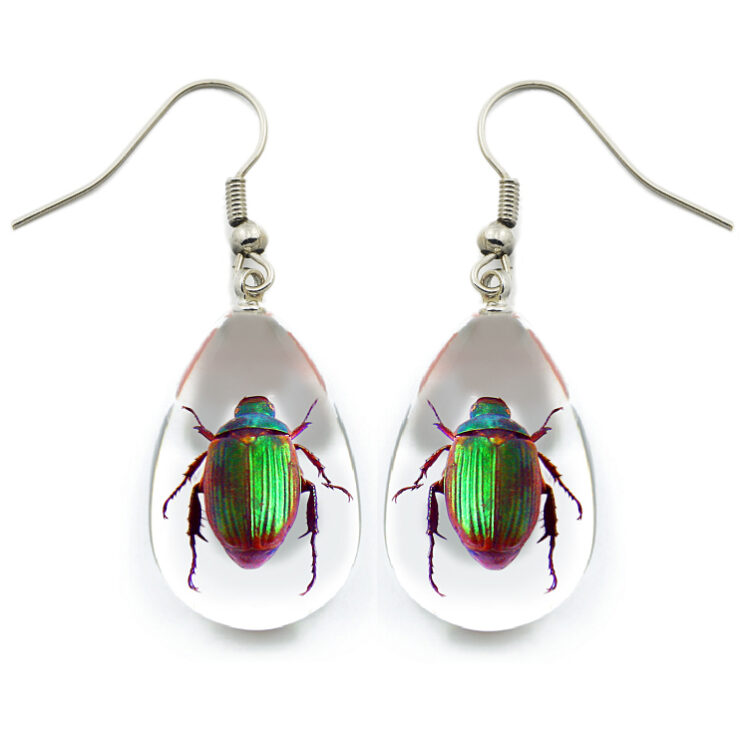 Green beetle earrings
