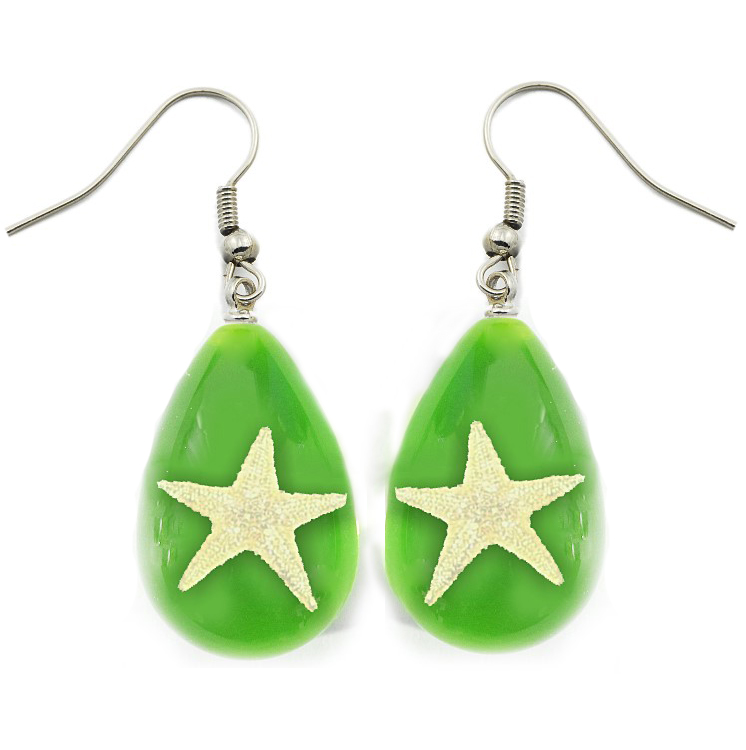 green starfish earrings