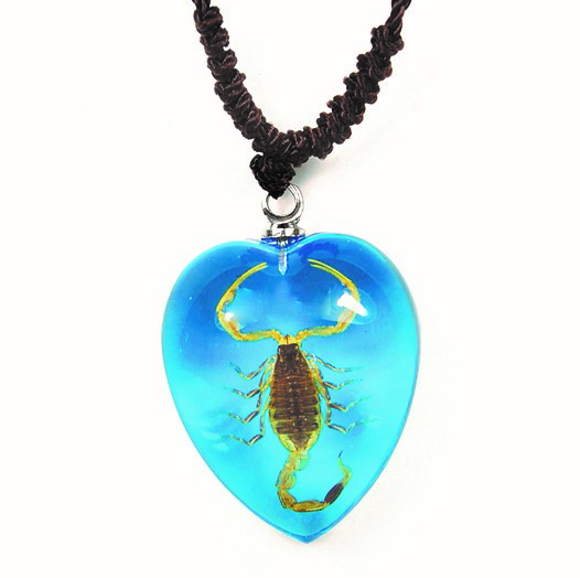 blue gold scorpion heart shaped necklace