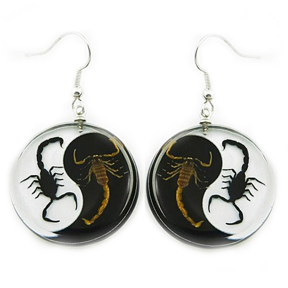 black white yin yang scorpion earrings