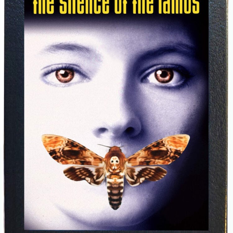Acherontia atropos death’s head moth framed with movie poster Silence of the Lambs Philippines REPLICA