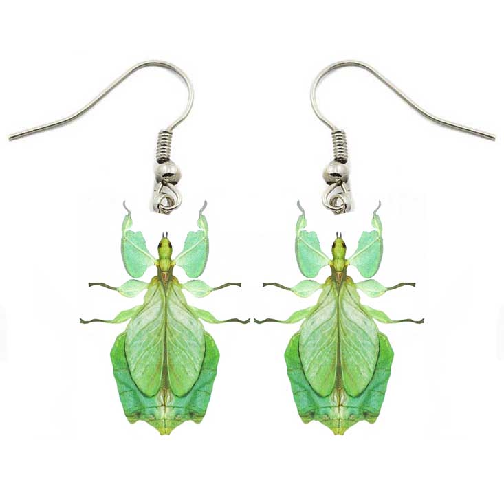 Phyllium pulchrifolium green leaf bug Indonesia REPLICA earrings