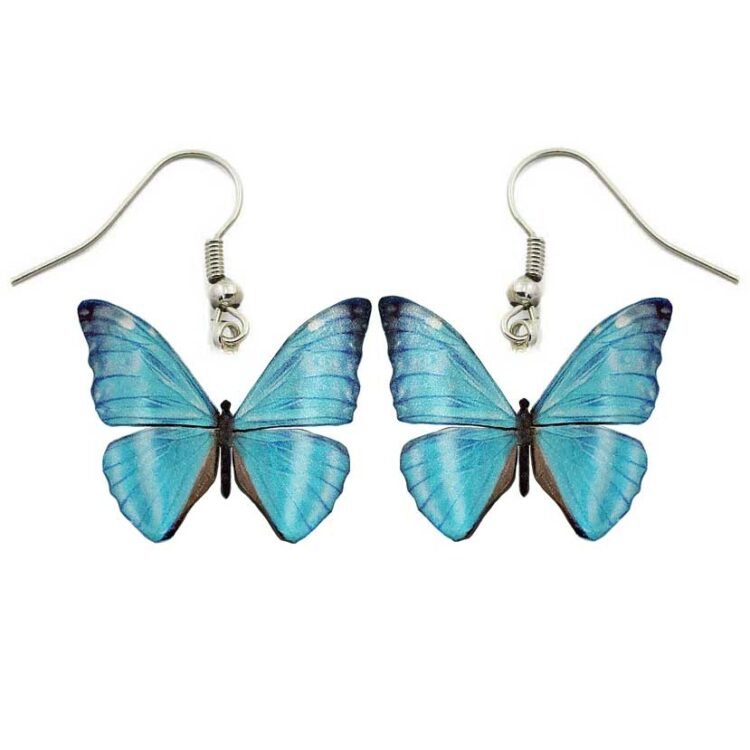 Morpho adonis blue butterfly Peru REPLICA earrings