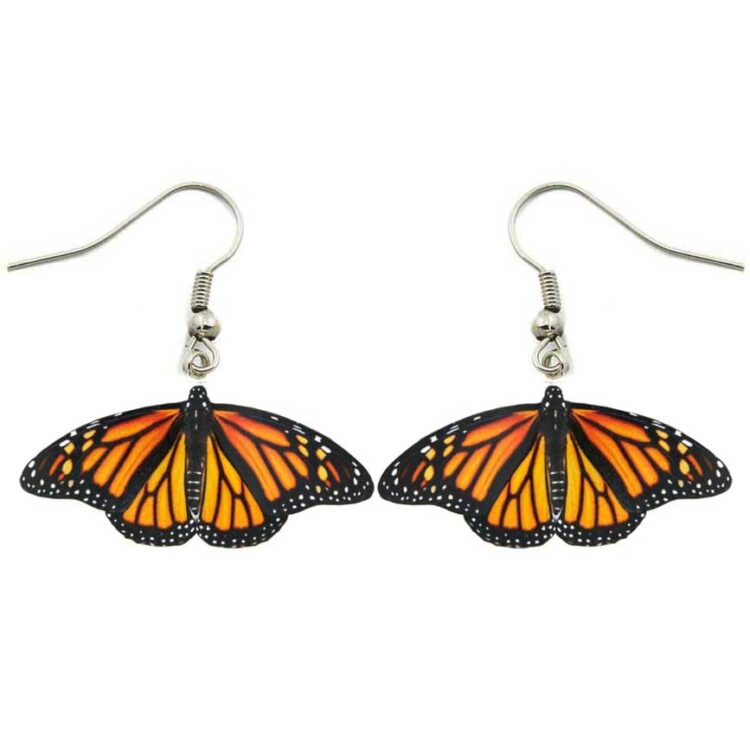 Danaus plexippus resting pose orange black monarch butterfly USA REPLICA earrings