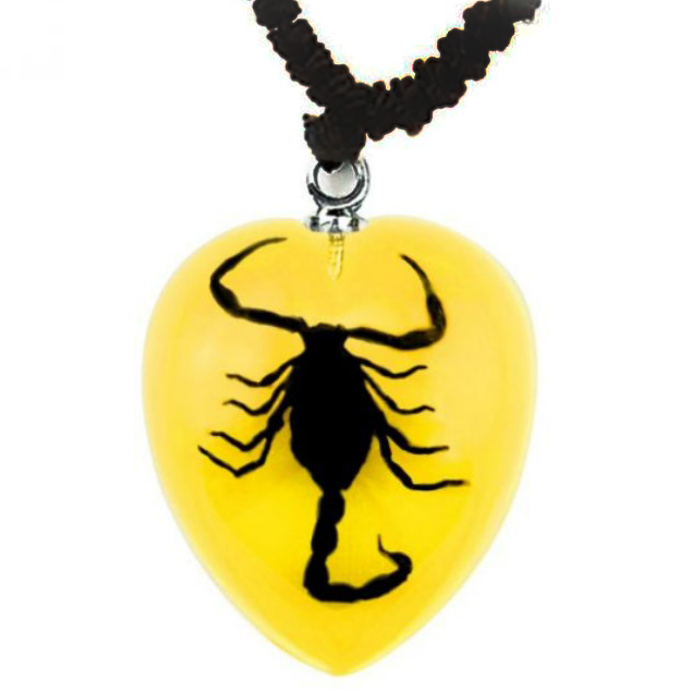 yellow heart black scorpion necklace